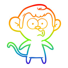 rainbow gradient line drawing cartoon hooting monkey