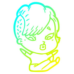 cold gradient line drawing cartoon surprised girl falling over