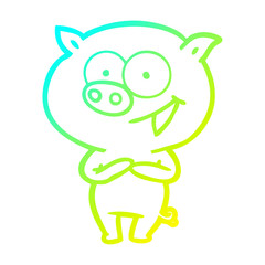 cold gradient line drawing cheerful pig cartoon