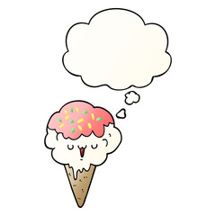 cartoon ice cream and thought bubble in smooth gradient style