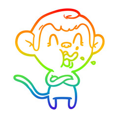 rainbow gradient line drawing crazy cartoon monkey
