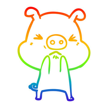 recommend clip art: rainbow gradient line drawing cartoon angry pig