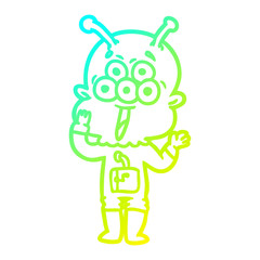cold gradient line drawing happy cartoon alien