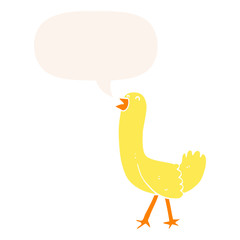 cartoon bird and speech bubble in retro style