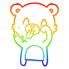 rainbow gradient line drawing rude cartoon polar bear sticking out tongue