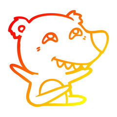 warm gradient line drawing cartoon bear showing teeth