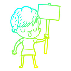 cold gradient line drawing cartoon woman talking