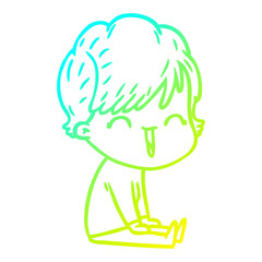 cold gradient line drawing cartoon laughing woman