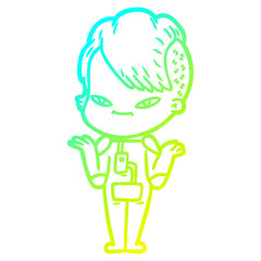 cold gradient line drawing cute cartoon girl with hipster haircut