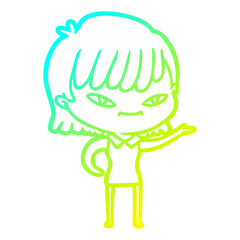 cold gradient line drawing cartoon woman