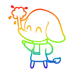 rainbow gradient line drawing cute cartoon elephant spouting water