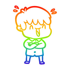 rainbow gradient line drawing cartoon laughing boy