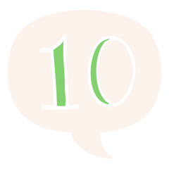cartoon number 10 and speech bubble in retro style