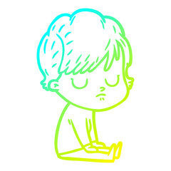 cold gradient line drawing cartoon woman