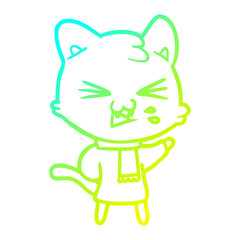 cold gradient line drawing cartoon cat hissing