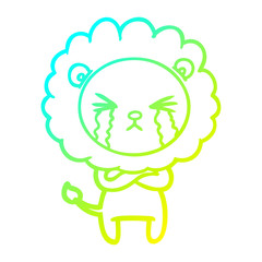 cold gradient line drawing cartoon crying lion with crossed arms