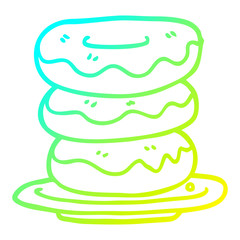 cold gradient line drawing cartoon plate of donuts