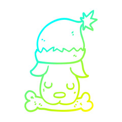 cold gradient line drawing cartoon christmas dog with bone