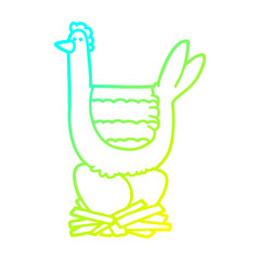 cold gradient line drawing cartoon chicken sitting on eggs in nest