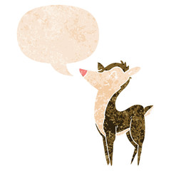 cartoon deer and speech bubble in retro textured style
