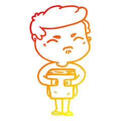 warm gradient line drawing cartoon annoyed man with book