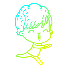 cold gradient line drawing cartoon laughing woman