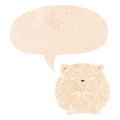 cartoon polar bear and speech bubble in retro textured style