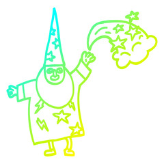 cold gradient line drawing cartoon wizard casting spell