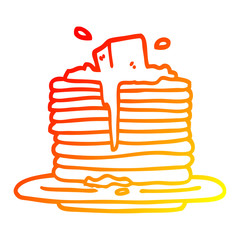 warm gradient line drawing cartoon butter melting on pancakes