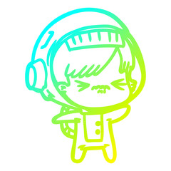 cold gradient line drawing cartoon astronaut woman