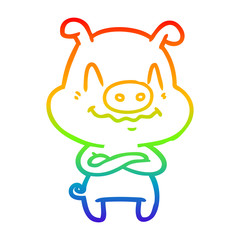 rainbow gradient line drawing nervous cartoon pig