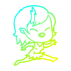 cold gradient line drawing cartoon laughing vampire girl running