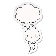 cartoon ghost and thought bubble as a printed sticker