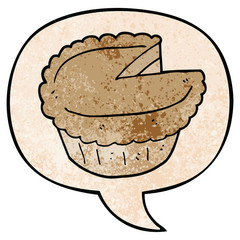 cartoon pie and speech bubble in retro texture style