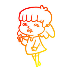 warm gradient line drawing cartoon worried woman
