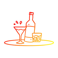 warm gradient line drawing cartoon drinks on tray