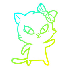 cold gradient line drawing cartoon cat