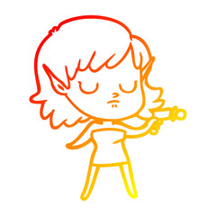warm gradient line drawing cartoon elf girl
