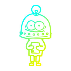 cold gradient line drawing happy carton robot with light bulb
