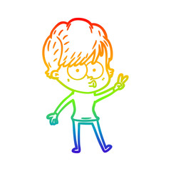 rainbow gradient line drawing cartoon woman