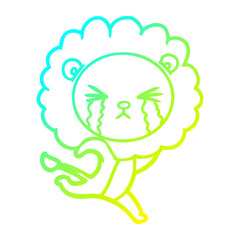 cold gradient line drawing cartoon crying lion running away