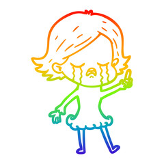 rainbow gradient line drawing cartoon girl crying