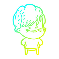 cold gradient line drawing cartoon frustrated woman