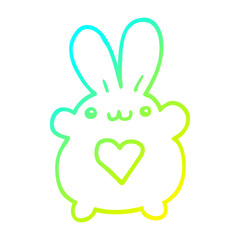 cold gradient line drawing cute cartoon rabbit with love heart
