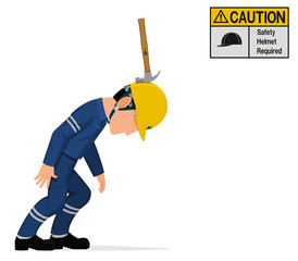 A hammer is falling on the worker's head.