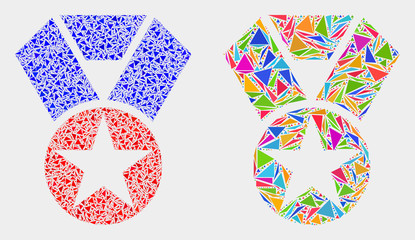 Star award collage icon of triangle elements which have variable sizes and shapes and colors. Geometric abstract vector illustration of star award.