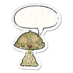 cartoon toadstool and speech bubble distressed sticker
