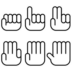 set of hand sign on black and white