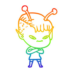 rainbow gradient line drawing cute cartoon alien girl