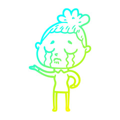 cold gradient line drawing cartoon crying woman